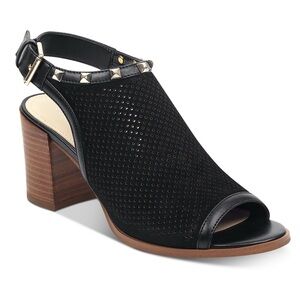 Marc Fisher Suede Perforated Heeled Sandals - Black Sz 9.5M